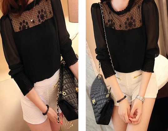 Camisa preta com renda 001